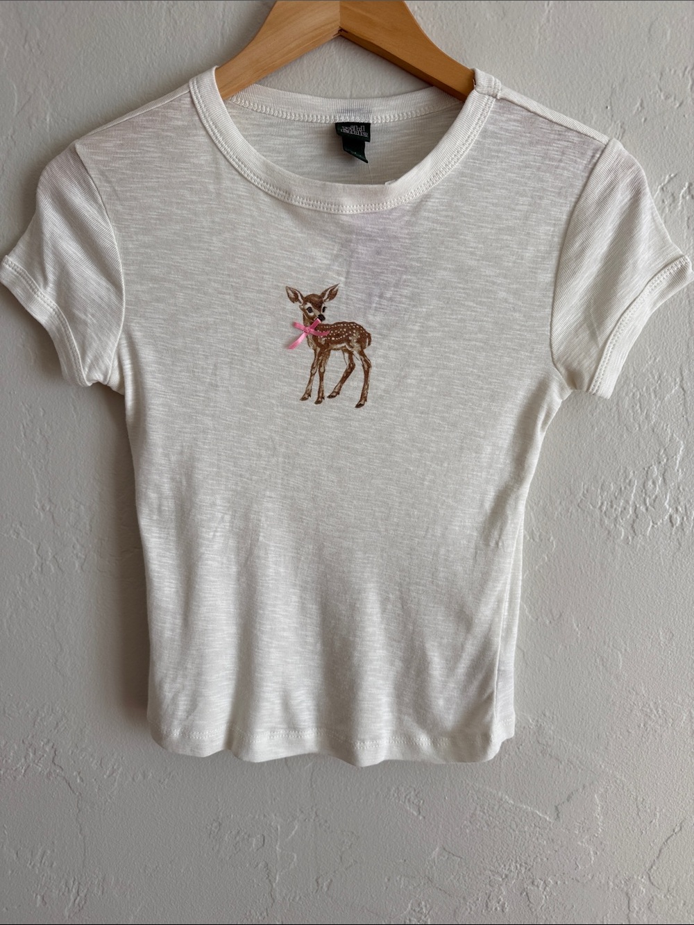 wild fable White Baby Tee with Brown Fawn and Pink Bow